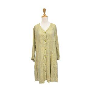 Flax By Jeanne Engelhart Button Up Green Mini Dress Size M Medium